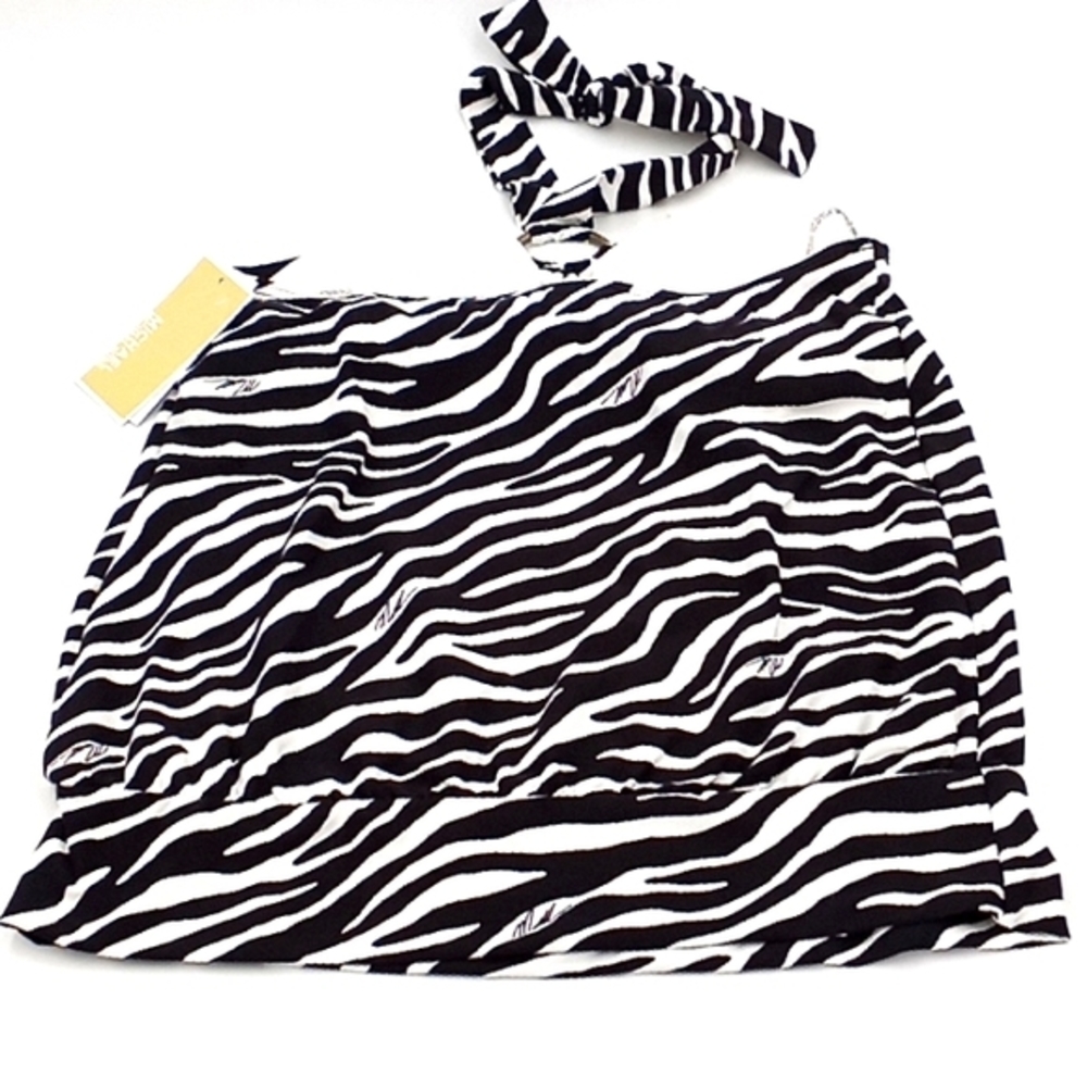 Michael Kors‎ Logo Ring Blouson Underwire Tankini Set Zebra Black S - Picture 10 of 16